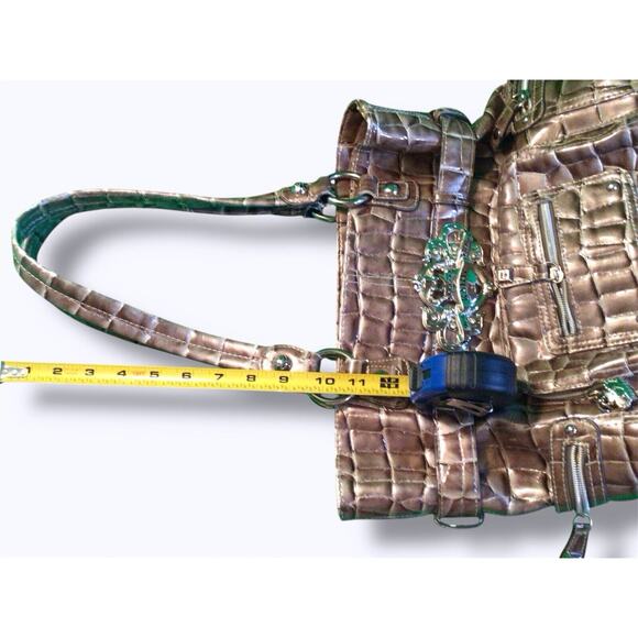 Kathy Van Zeeland Metallic Crocodile Embossed Shoulder Bag with Charm - Picture 3 of 5